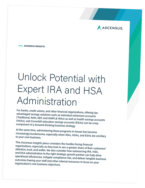 Cover of an Ascensus Insights whitepaper titled 'Unlock Potential with Expert IRA and HSA Administration'