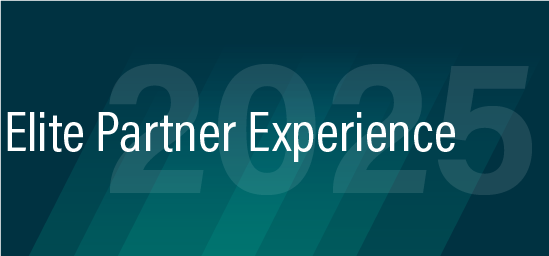 Elite Partner Experience 2025" title graphic on a dark teal gradient background with a large watermarked